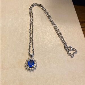 Vintage Silver and sapphire  Necklace and earrings set